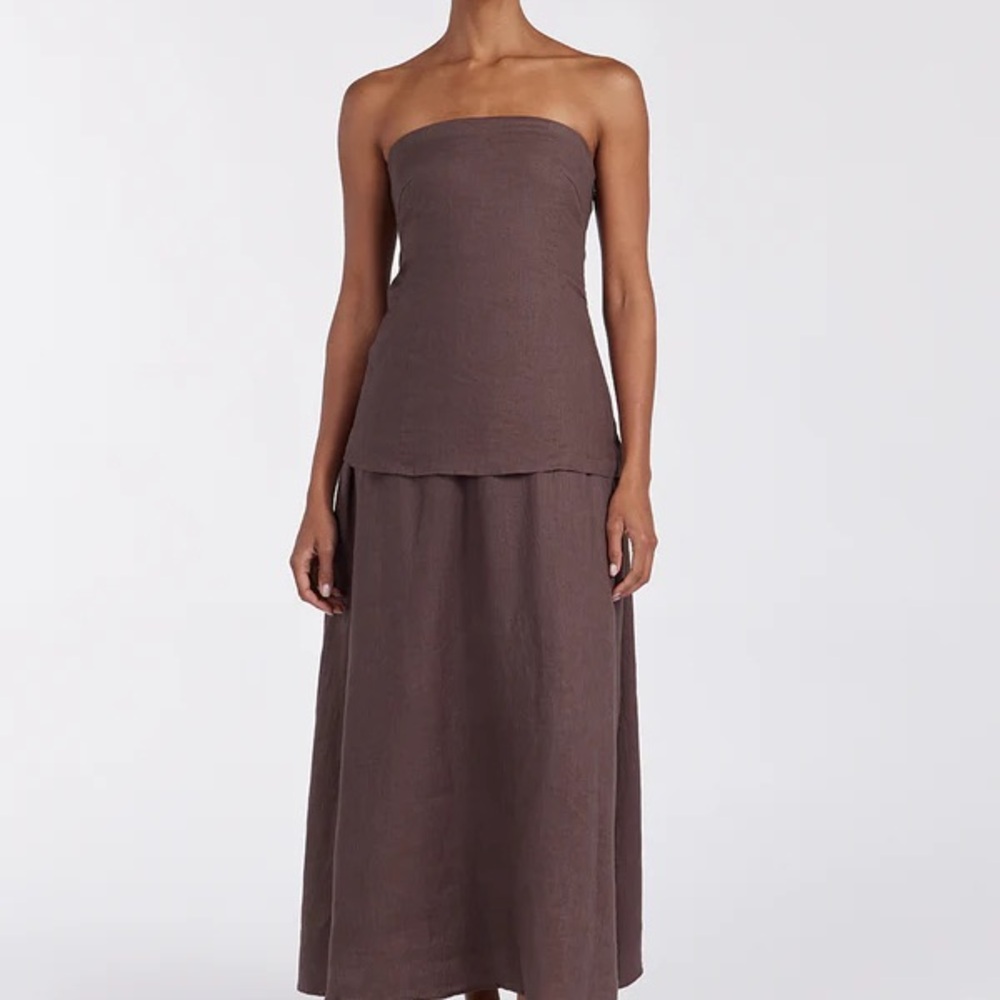 SASKIA CHOC LINEN STRAPLESS DRESS